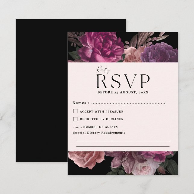Cartons Réponse Aquarelle florale foncé moody mariage romantique (Devant / Derrière)