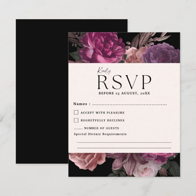 Cartons Réponse Aquarelle florale foncé moody mariage romantique (Devant / Derrière)