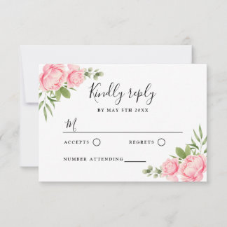 Cartons Réponse Aquarelle florale mariage printemps / été rose