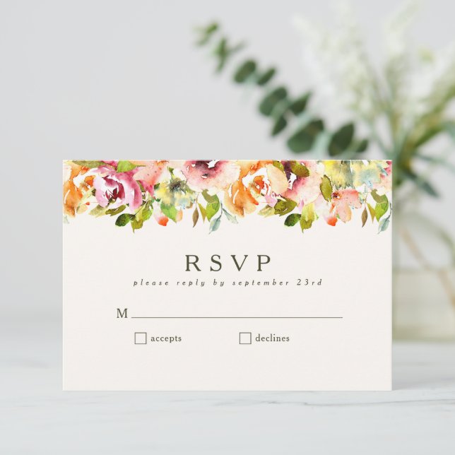 Cartons Réponse Aquarelle Florale Rustique Pays Bourgogne Mariage (Debout devant)