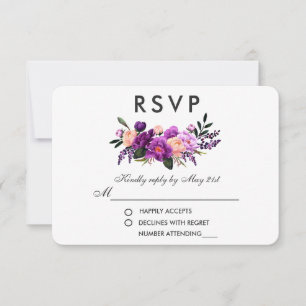 Cartons Réponse Aquarelle Florale violet ultra violet Mariage V