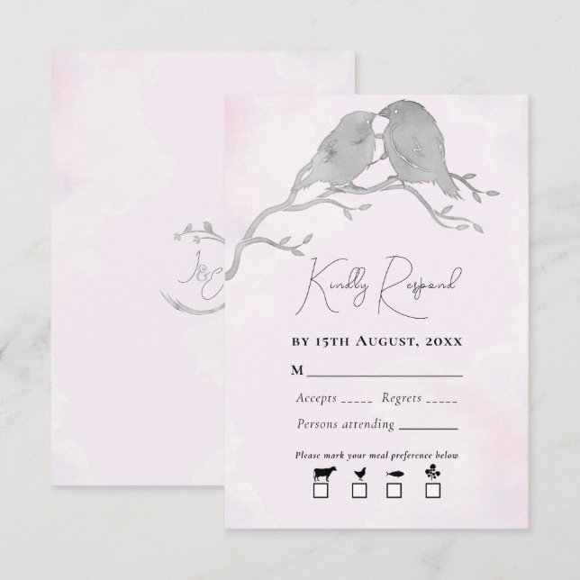 Cartons Réponse Aquarelle Grise Aiguilles Sur Branche rose pâle (Devant / Derrière)