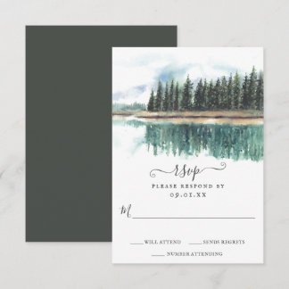 Cartons Réponse Aquarelle Lac Rustique | Mariage du lac Mountain