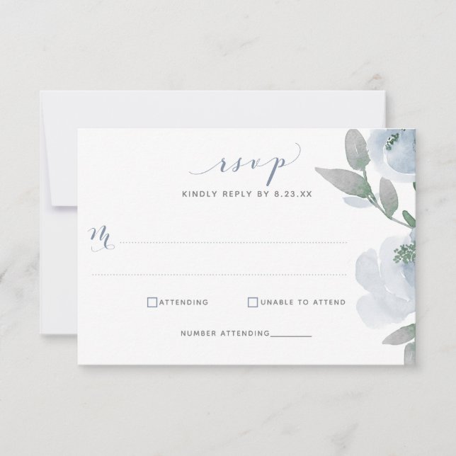 Cartons Réponse Aquarelle Mariage bleu foncé Doux Floral (Devant)