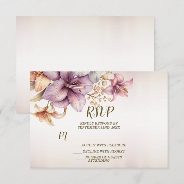 Cartons Réponse Aquarelle mariage Boho Rose Fleurs Élégantes (Devant / Derrière)