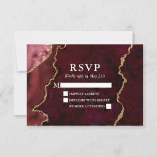 Cartons Réponse Aquarelle Mariage de la géode du marbre bordeaux