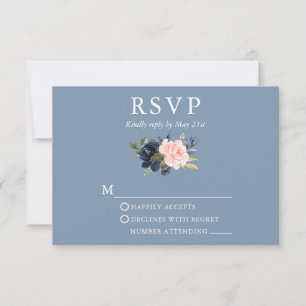 Cartons Réponse Aquarelle mariage Floral Rose Dusty Blue