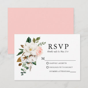 Cartons Réponse Aquarelle mariage Magnolias Roses rose