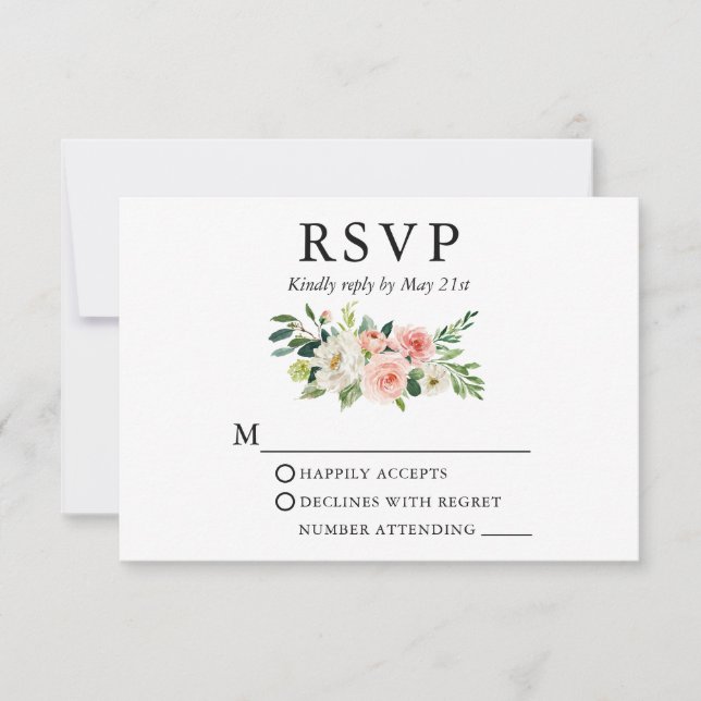 Cartons Réponse Aquarelle mariage Rose Blanc Floral (Devant)