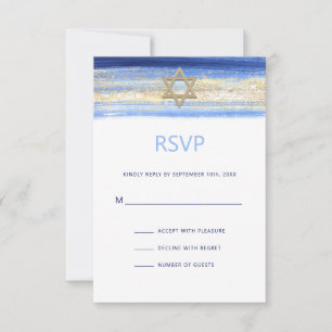 Cartons Réponse Aquarelle moderne Blue Gold Star BAR MITZVAH