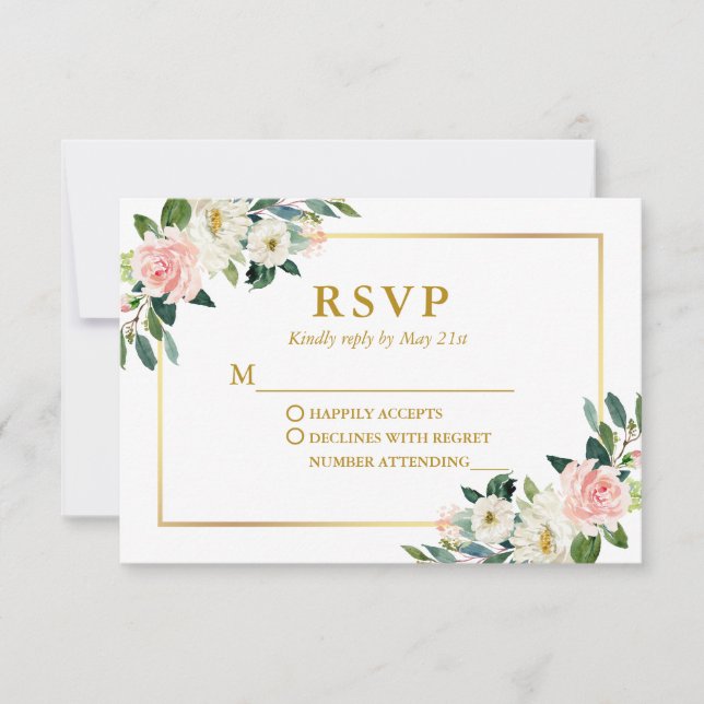 Cartons Réponse Aquarelle moderne rose blanc Mariage Floral (Devant)