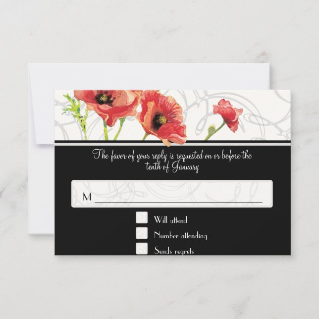 Cartons Réponse Aquarelle moderne Rouge Poppies de pavot tordes No (Devant)