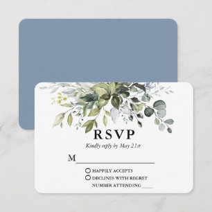 Cartons Réponse Aquarelle moderne verdure Dusty Blue Mariage