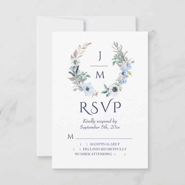Cartons Réponse Aquarelle Monogramme Floral Wreath Logo Mariage (Devant)