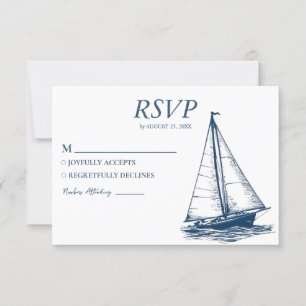 Cartons Réponse Aquarelle Nautique Navire Voilier Mariage