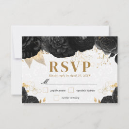 Cartons Réponse Aquarelle noir et or Fleurs Mariage