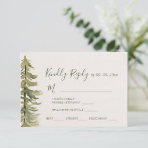 Cartons Réponse Aquarelle Pine Tree Forêt Mariage choix de repas
