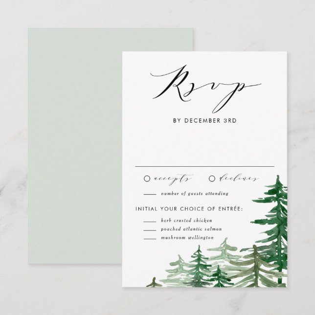 Cartons Réponse Aquarelle romantique Bois Mariage d'hiver (Devant / Derrière)