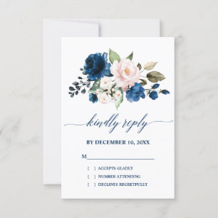 Cartons Réponse Aquarelle romantique Marine bleu Blush Rose Floral