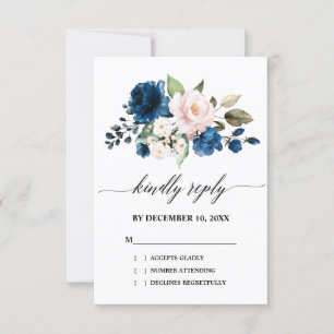 Cartons Réponse Aquarelle romantique Marine bleu Blush Rose Floral