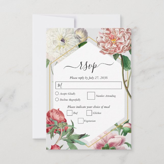 Cartons Réponse Aquarelle rose blanc pivoines Mariage (Devant)