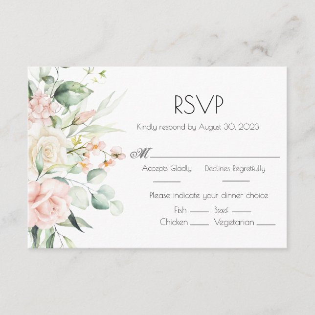 Cartons Réponse Aquarelle rose Blush Floral Mariage élégant (Devant)