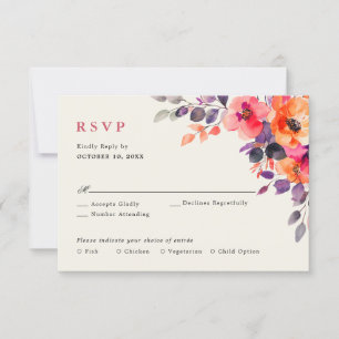 Cartons Réponse Aquarelle rose brillant rose orange Mariage floral