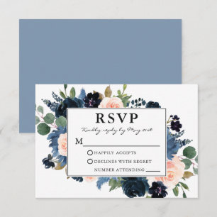 Cartons Réponse Aquarelle rose Dusty Bleu Mariage de cadre Floral