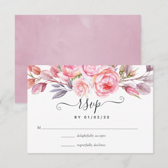 Cartons Réponse Aquarelle rose floral (Devant / Derrière)