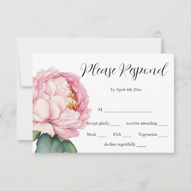 Cartons Réponse Aquarelle rose florales pink pivoines rose mariage (Devant)