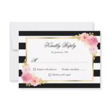 Aquarelle rose or noir Mariage floral