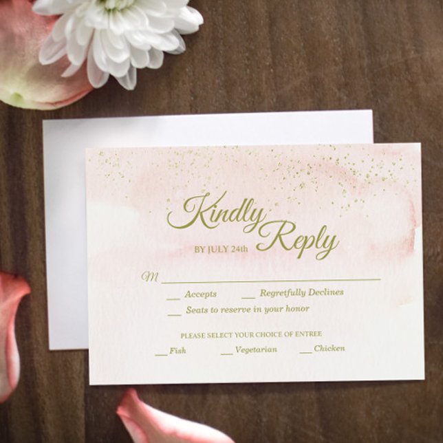 Cartons Réponse Aquarelle rose Or Type de repas Mariage Choix (Créateur téléchargé)
