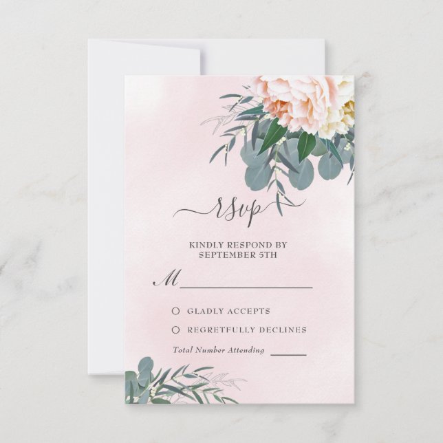 Cartons Réponse Aquarelle rose pâle bleu Eucalyptus Mariage (Devant)