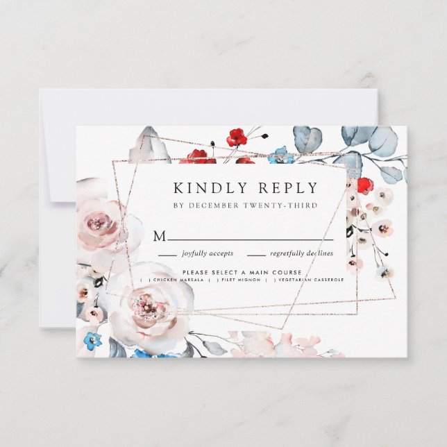 Cartons Réponse Aquarelle rose pâle Floral Gold Frame Mariage (Devant)