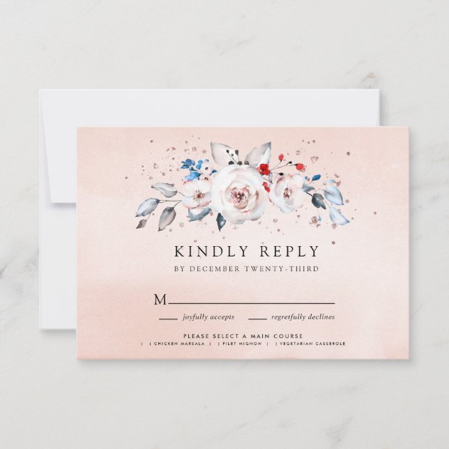 Cartons Réponse Aquarelle rose pâle Mariage Floral (Devant)