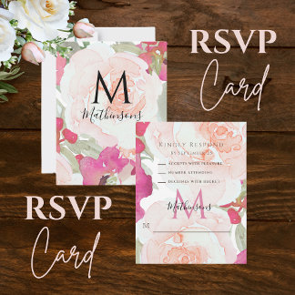 Cartons Réponse Aquarelle rose pâle Mariage floral