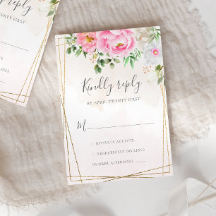 Cartons Réponse Aquarelle rose pilles florales Mariage géométrique