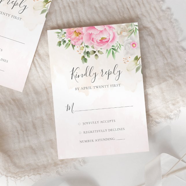 Cartons Réponse Aquarelle rose pivoines florales Mariage élégant (Créateur téléchargé)
