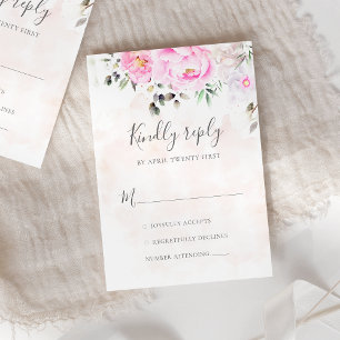 Cartons Réponse Aquarelle rose pivoines florales Mariage élégant