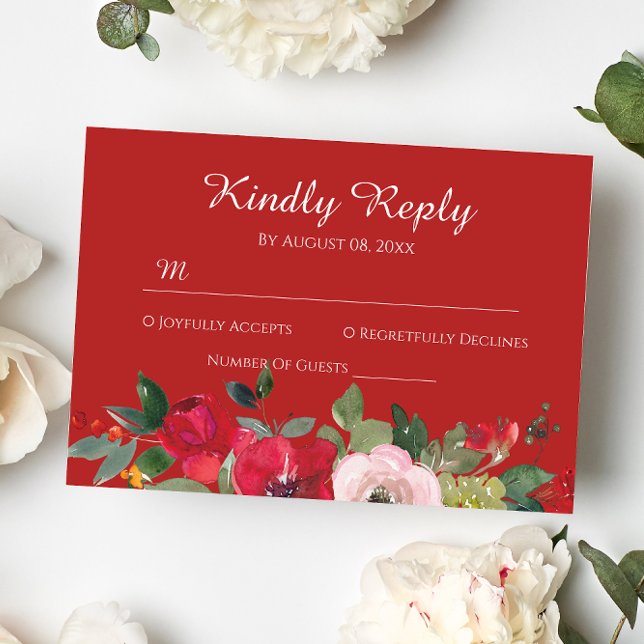 Cartons Réponse Aquarelle rose rouge floral moderne mariage chinoi (Créateur téléchargé)