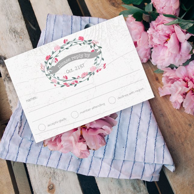 Cartons Réponse Aquarelle Rustique Floral Garland Folk Art Mariage (Créateur téléchargé)