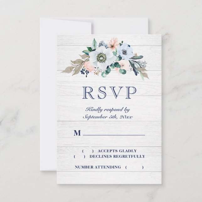 Cartons Réponse Aquarelle rustique Floral Hydrangea Mariage en boi (Devant)