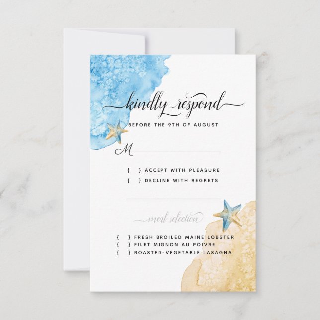 Cartons Réponse Aquarelle Starfish Coastal Beach Mariage (Devant)