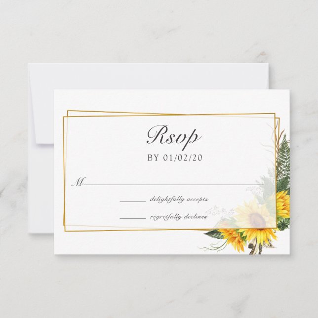Cartons Réponse Aquarelle tournesol Rustique Mariage géométrique (Devant)
