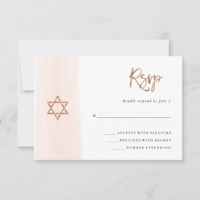 Cartons Réponse Aquarelle transparente | Bat mitzvah or Rose Faux (Devant)