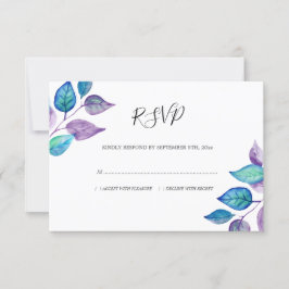 Cartons Réponse Aquarelle Turquoise Purple Feuilles Mariage