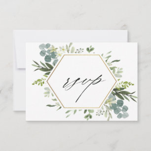 Cartons Réponse Aquarelle Verdure or Hexagon Mariage