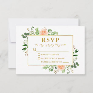 Cartons Réponse Aquarelle verte Peach Rose Mariage Gold