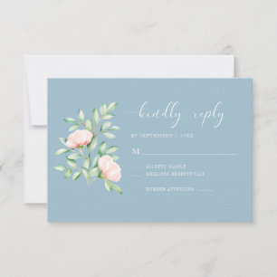 Cartons Réponse Aquarelle verte Pêcher Rose Floral Dusty Blue