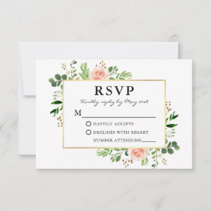 Cartons Réponse Aquarelle verte Roses roses roses roses Mariage or